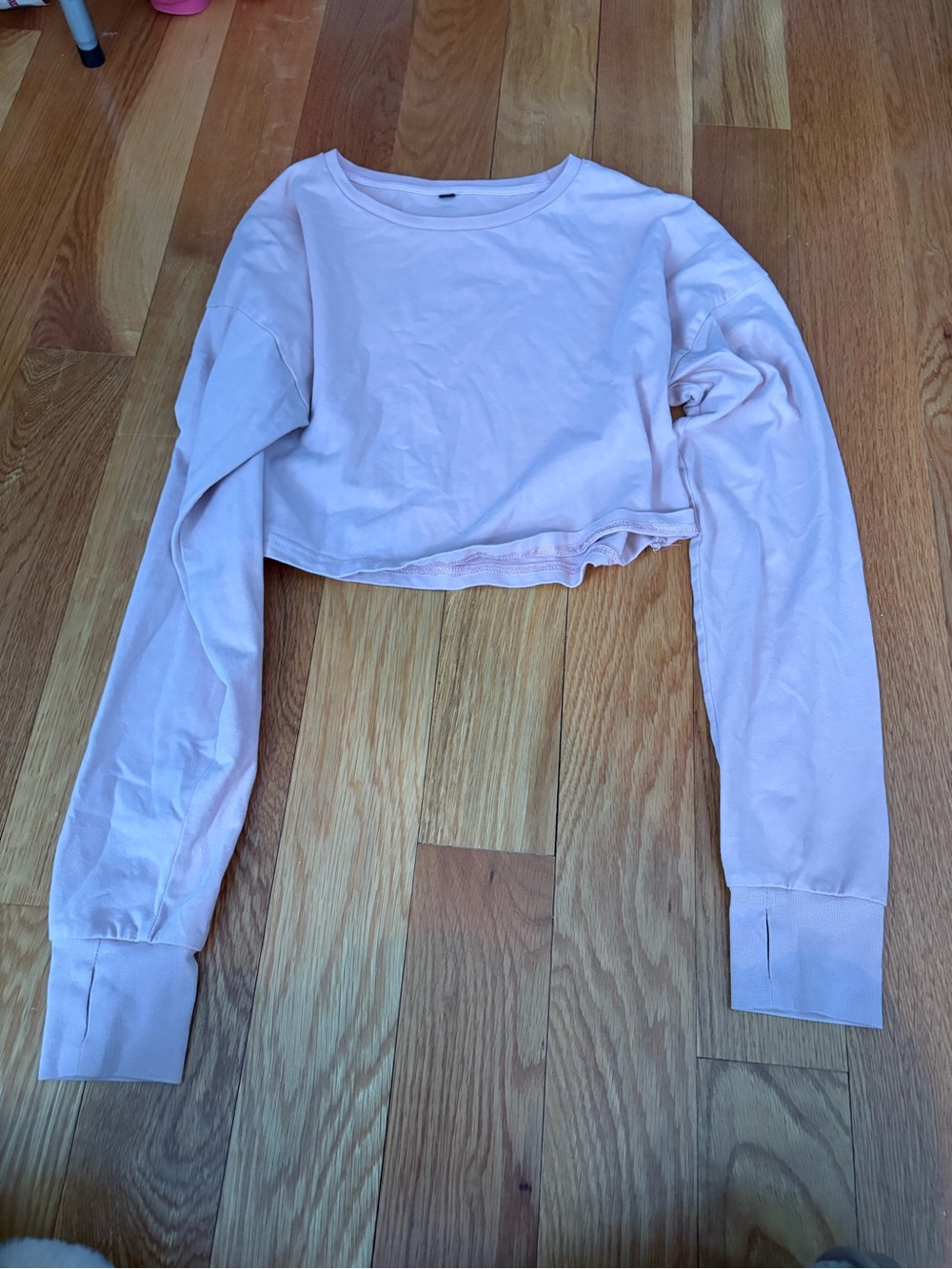 Cropped Long-Sleeve Lightweight Top — Pale Pink